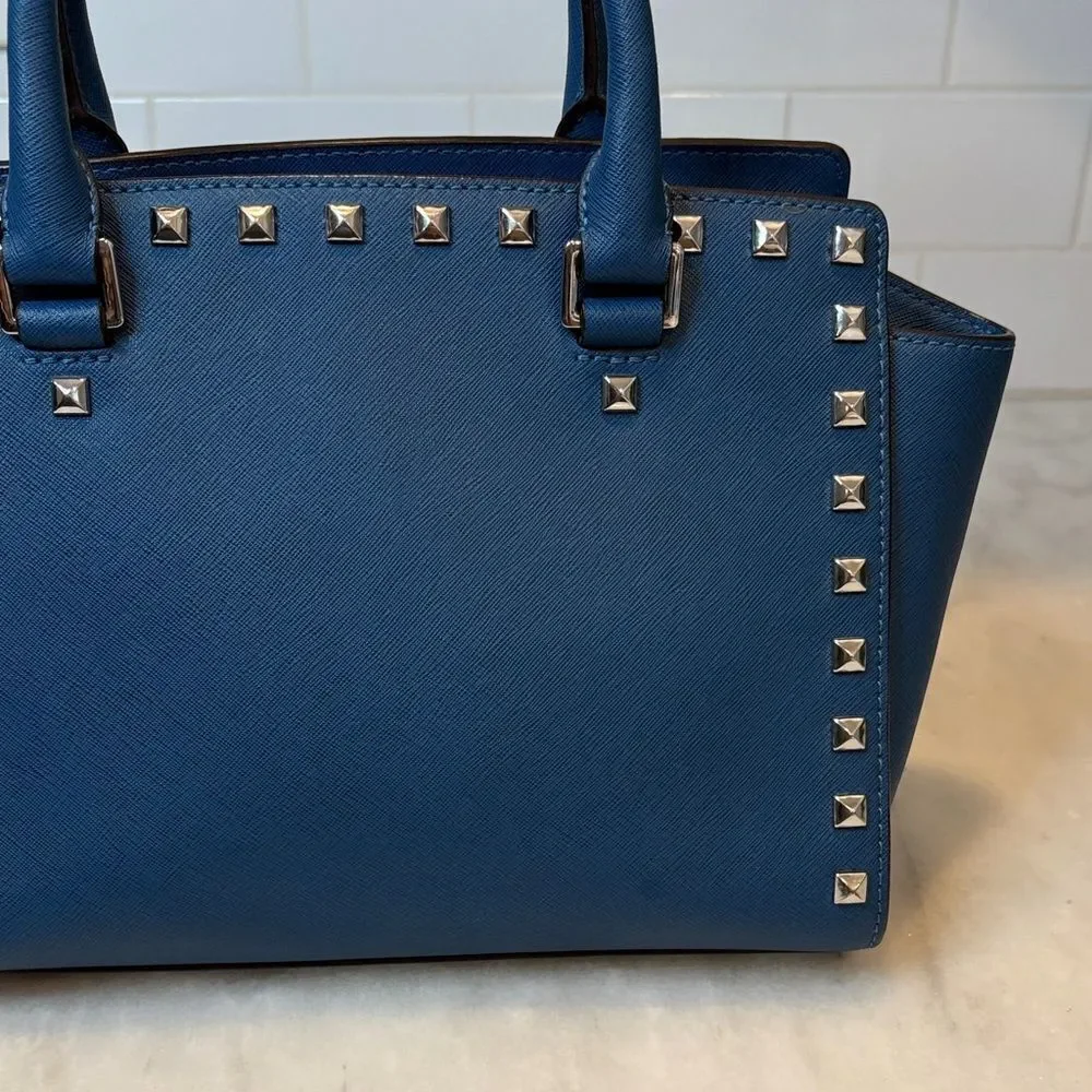 Michael Kors Bag Purse Handbag Leather Selma Studded Safiano Satchel Pocketbook